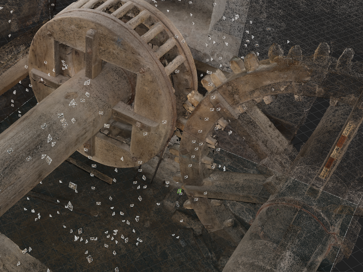 Scan of industrial gears and machinery as part of a 17th century mechanical system.