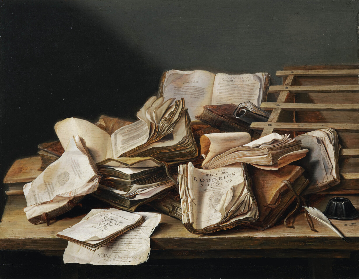 Gemälde von Jan De Heem, 1628, Titel: Stilleben mit Büchern